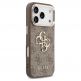 Дизайнерски кожен кейс за iPhone 17 Pro Max - Guess PU 4G Metal Logo Gold Frame Leather Hard Case (кафяв) 3
