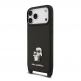 Дизайнерски кожен кейс с връзка за носене за iPhone 17 Prо Max - Karl Lagerfeld Saffiano Crossbody Metal Karl and Choupette Case (черен) 1