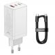 Захранване за ел. мрежа за лаптопи, смартфони и таблети с USB-A и 2xUSB-C изходи с технология за бързо зареждане и USB-C към USB-C кабел - Baseus GaN 3 Pro Fast Laptop Charger 65W (CCGP050102) (бял) 2