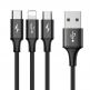 Универсален USB кабел с Lightning, microUSB и USB-C конектори (120 см) - Baseus Rapid 3-in-1 USB Cable (CAMLT-SU01) (черен) 3
