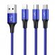 Универсален USB кабел с Lightning, microUSB и USB-C конектори (120 см) - Baseus Rapid 3-in-1 USB Cable (CAMLT-SU13) (син) 3