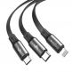 Универсален USB кабел с Lightning, microUSB и USB-C конектори (120 см) - Baseus Fabric 3-in-1 Flexible Cable USB (CAMLT-BYG1) (сив) 1