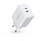 Захранване за ел. мрежа с 2xUSB-C PD изходи с технология за бързо зареждане (бял)  - Tech-Protect Wall Charger Dual USB-C 35W PD 1