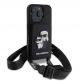 Дизайнерски кожен кейс с връзка за носене за iPhone 16 Prо Max - Karl Lagerfeld Saffiano Crossbody Karl and Choupette Case (черен) 1