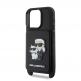 Дизайнерски кожен кейс с връзка за носене за iPhone 16 Prо Max - Karl Lagerfeld Saffiano Crossbody Karl and Choupette Case (черен) 3