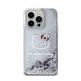 Дизайнерски кейс с висока защита за iPhone 15 Pro - Hello Kitty Liquid Glitter Electroplating Head Logo Case (прозрачен-сребрист) 2