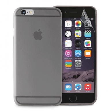 Puro Ultra-Slim silicone case - ултра-тънък (0.30 mm) силиконов кейс за iPhone 6, iPhone 6S (черен-прозрачен)