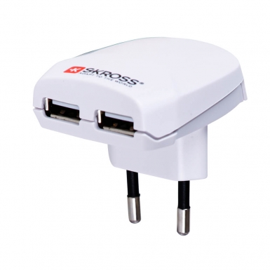 Skross USB Charger Euro - захранване с 2 USB изхода за iPad, iPhone, iPod и мобилни устройства (бял)