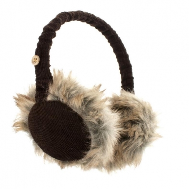 KitSound On-Ear Cord Fur Audio Earmuffs - ушанки с вградени слушалки с 3.5 мм аудио жак за iPhone и мобилни устройства (кафяв)