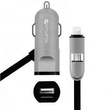 4Smarts MultiCord Car Charger 17W, 3.4A - зарядно за кола с кабел за microUSB и Lightning стандарти за мобилни устройства (черен)