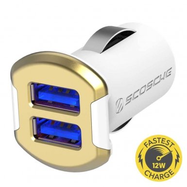 Scosche reVOLT 12W+12W (4.8A) - зарядно за кола с два USB изхода за мобилни устройства (бял-златист)