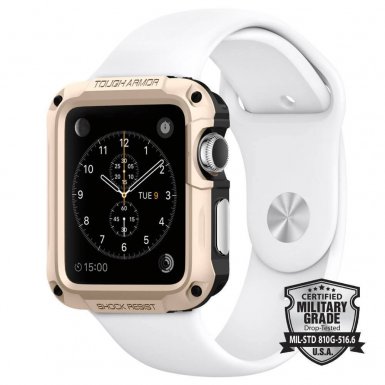 Spigen Tough Armor Case - хибриден кейс с най-висока степен на защита за Apple Watch 42 mm (златист)
