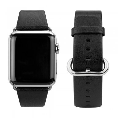 Caseual Leather Band - класическа кожена каишка от естествена кожа за Apple Watch 38мм, 40мм (черен)