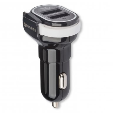 4smarts MultiPort Dual USB & Micro USB Car Charger 3.4A - зарядно за кола с вграден MicroUSB кабел и 2 USB изхода за смартфони и таблети (черен-бял)