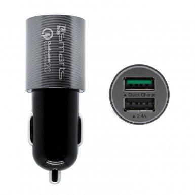 4smarts Qualcomm Rapid Quick Charge 2.0 In-Car Charger 4.5A - зарядно за кола с технология за бързо зареждане (4.5 Ампера) с 2 USB изхода (черен-сив)