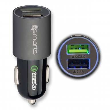 4smarts Qualcomm Rapid Quick Charge 2.0 In-Car Charger 4.5A - зарядно за кола с технология за бързо зареждане (4.5 Ампера) с 2 USB изхода (черен-тъмносив)