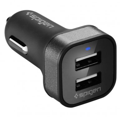 Spigen 4.8 Amp Dual Port USB Car Charger F24QC - зарядно за кола с два USB изхода (2.4A + 2.4A) за мобилни устройства 