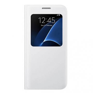 Samsung S-View Cover EF-CG930PWEGWW - оригинален кожен калъф за Samsung Galaxy S7 (бял)
