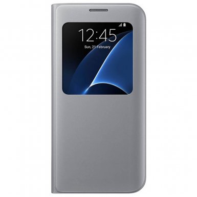 Samsung S-View Cover EF-CG930PSEGWW - оригинален кожен калъф за Samsung Galaxy S7 (сребрист)