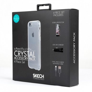 Skech Starter Pack 4-in-1 - кейс, зарядно, кабел и покритие за дисплея за iPhone 6, iPhone 6S (прозрачен)