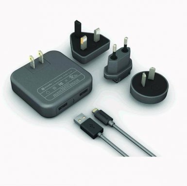 XtremeMac InCharge Home LT 4.2A - комплект захранване с 2 USB изхода, Lightning кабел и преходници за ел.мрежа за цял свят (черен)