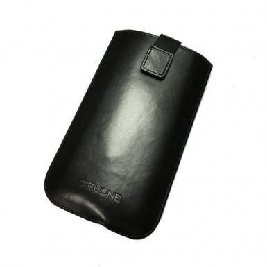 Telone VIP Pouch Size 14 - вертикален кожен калъф, тип джоб с лента за издърпване за HTC M8, LG G3, Samsung Galaxy Note 1, Sony E4/T3/Z1/Z2/Z3 и други (черен)