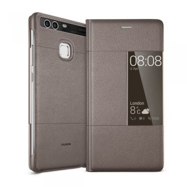 Huawei Flip Case with Window - оригинален кожен калъф с отвор за дисплея за Huawei P9 Plus (кафяв)