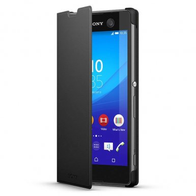 Sony Flip Case Smart Style Cover SCR48 - оригинален кожен кейс и поставка за Xperia M5 (черен)