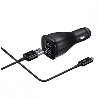 Samsung Fast Dual Car Charger EP-LN920UBEGWW 2.0A - оригинално зарядно с 2хUSB за кола с MicroUSB кабел за Samsung и мобилни телефони (черен) (retail)