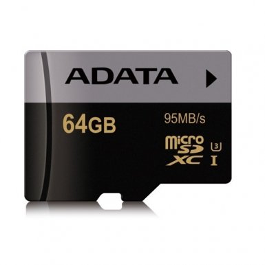 Adata Premier Pro microSDXC/SDHC 64GB UHS-I U3 (клас 10) - MicroSDXC U3 памет със SD адаптер за устройства с MicroSD (подходяща за 4K видео и GoPro)