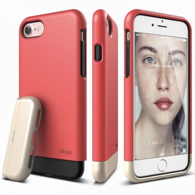 Elago S7 Glide Case + HD Clear Film - поликарбонатов кейс и HD покритие за iPhone 8, iPhone 7 (светлочервен-златист)