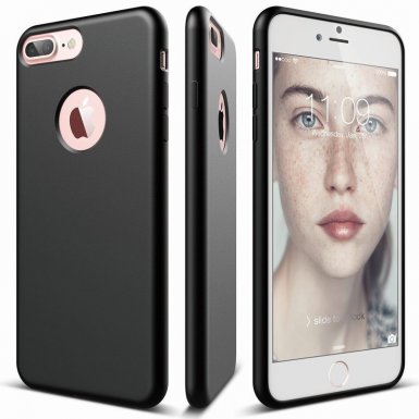 Elago S7 Slim Fit Soft Case + HD Clear Film - тънък силиконов калъф и HD покритие за iPhone 8 Plus, iPhone 7 Plus (черен-мат)