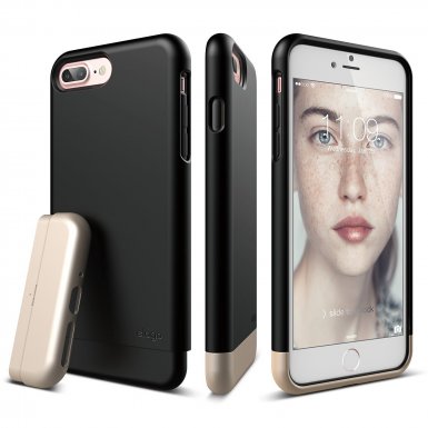 Elago S7 Glide Case + HD Clear Film - поликарбонатов кейс и HD покритие за iPhone 8 Plus, iPhone 7 Plus (черен-златист)