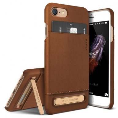 Verus Simpli Leather Case - кожен кейс с поставка и джоб за кредитна карта за iPhone 8, iPhone 7 (кафяв)