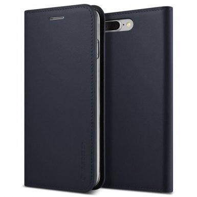 Verus Genuine Leather Diary Case - кожен калъф (естествена кожа), тип портфейл за iPhone 8 Plus, iPhone 7 Plus (тъмносин)
