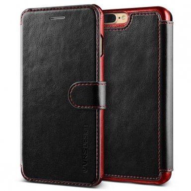 Verus Dandy Layered Case - кожен калъф, тип портфейл за iPhone 8 Plus, iPhone 7 Plus (черен)