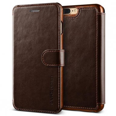 Verus Dandy Layered Case - кожен калъф, тип портфейл за iPhone 8 Plus, iPhone 7 Plus (тъмнокафяв)