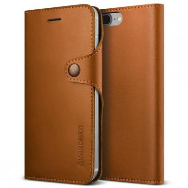 Verus Native Diary Case - кожен калъф (естествена кожа), тип портфейл за iPhone 8 Plus, iPhone 7 Plus (кафяв)