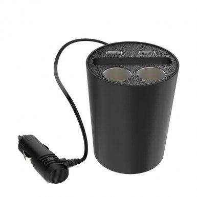 Devia Baymax Dual USB Car Charger - зарядно за кола за поставяне в отвора за чаша, с два USB изхода, място за телефон и два изхода за запалка