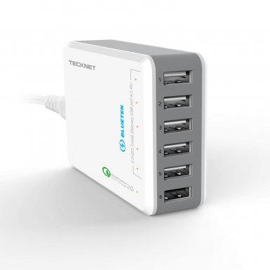 TeckNet U601 Qualcomm Quick Charger 14.4A - захранване за ел. мрежа 14A с 6xUSB изхода (бял)
