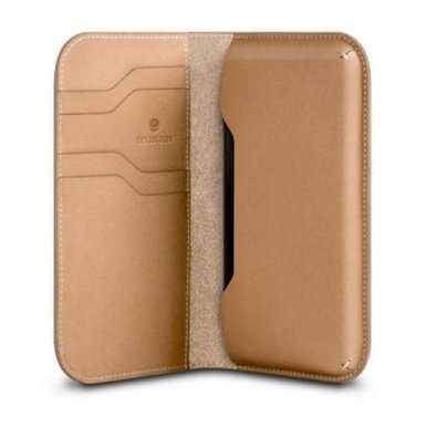 Beyzacases Natural Wallet Case - кожен калъф (естествена кожа, ръчна изработка) за iPhone 8, iPhone 7, iPhone 6, iPhone 6S (светлокафяв)