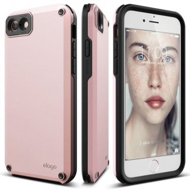 Elago Armor Case - хибриден кейс (поликарбонат + TPU) и HD покритие за iPhone 8, iPhone 7 (розов)