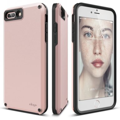 Elago Armor Case - хибриден кейс (поликарбонат + TPU) и HD покритие за iPhone 8 Plus, iPhone 7 Plus (розов)