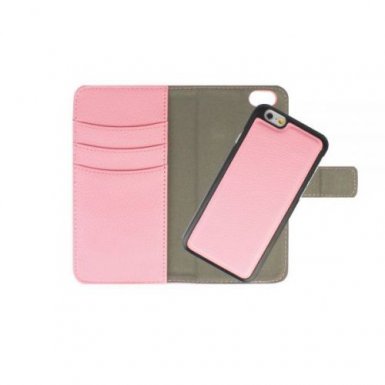 Redneck Duo Folio - кожен калъф, тип портфейл с отделящ се кейс за iPhone 8, iPhone 7 (розов)