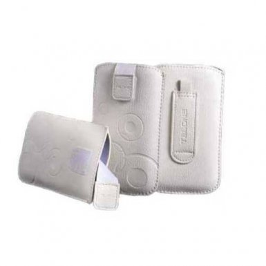 Telone Deko 1 Pouch Size 11 - вертикален кожен калъф, тип джоб с лента за издърпване за iPhone 4/4S, iPhone 2G/3G/3GS, Samsung i8160, S5830 и други (бял)