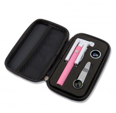 4smarts Set Box HOLIDAY - комплект селфи стик и качествени лещи Fish Eye, Wide Angle и Macro за смартфони и таблети (розов-сив)
