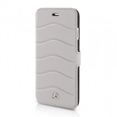 Mercedes-Benz Folio Case - кожен калъф (естествена кожа), тип портфейл за iPhone 8, iPhone 7 (сив)