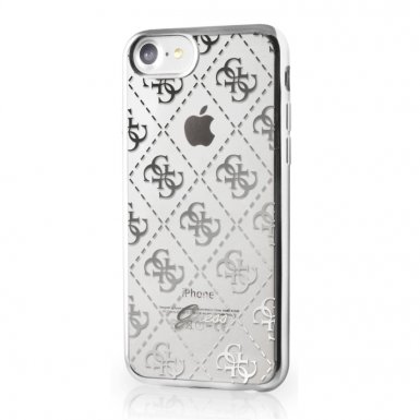 Guess Soft TPU Case - дизайнерски термополиуретанов кейс за iPhone 8, iPhone 7 (прозрачен-сребрист)