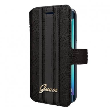 Guess Folio Case - кожен калъф тип портфейл за Samsung Galaxy S7 (черен)