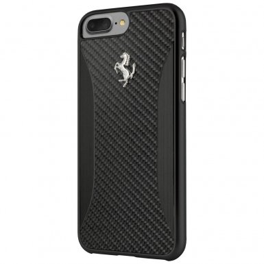 Ferrari Carbon Fiber Hard Case - дизайнерски карбонов кейс за iPhone 8 Plus, iPhone 7 Plus (черен)